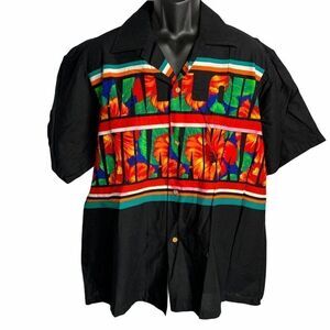 Vintage Hawaiian Button Down Shirt L Black Aloha